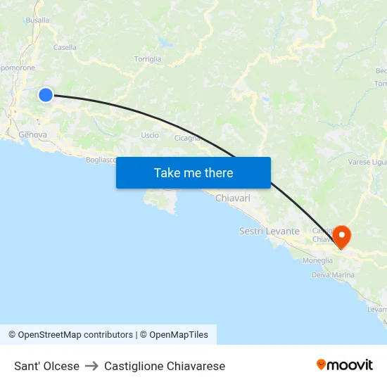 Sant' Olcese to Castiglione Chiavarese map