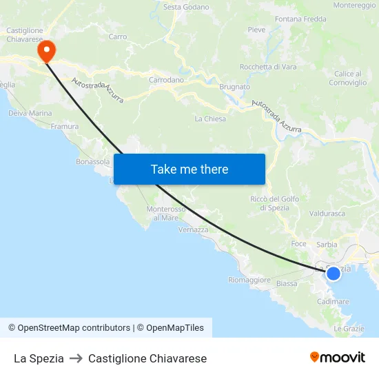 La Spezia to Castiglione Chiavarese map