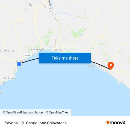 Savona to Castiglione Chiavarese map