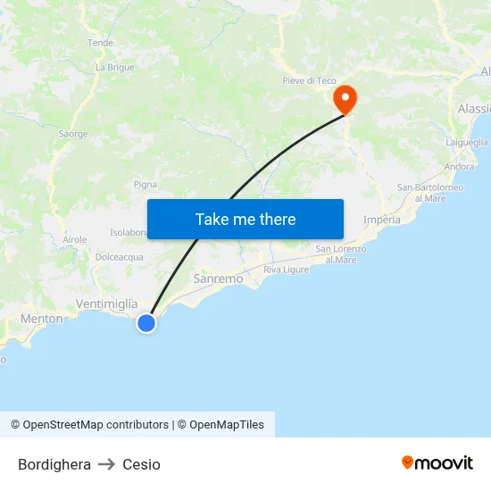 Bordighera to Cesio map
