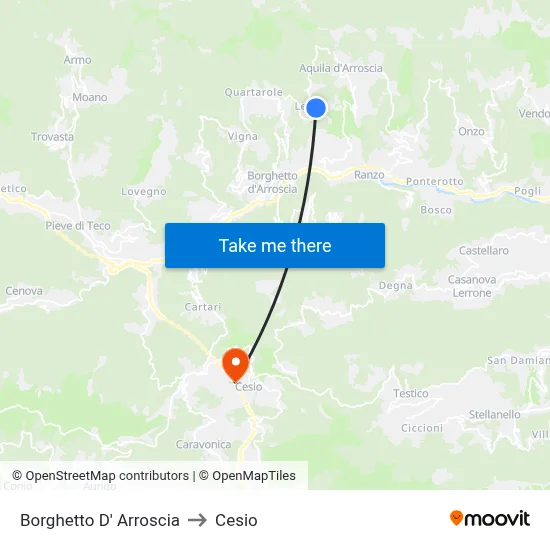 Borghetto D' Arroscia to Cesio map
