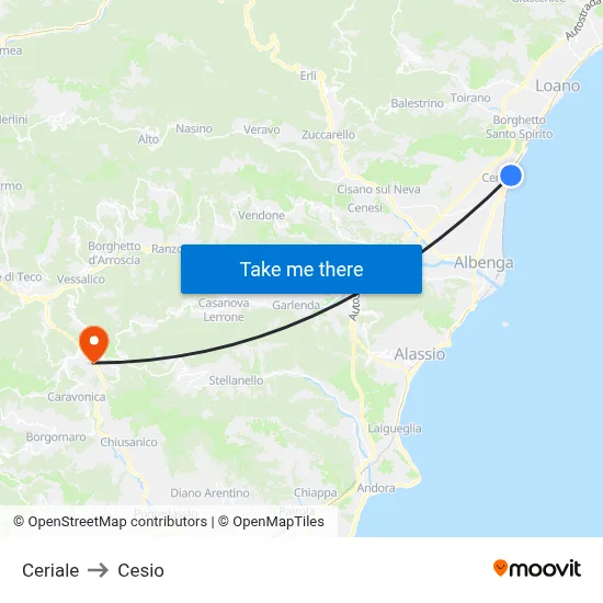 Ceriale to Cesio map