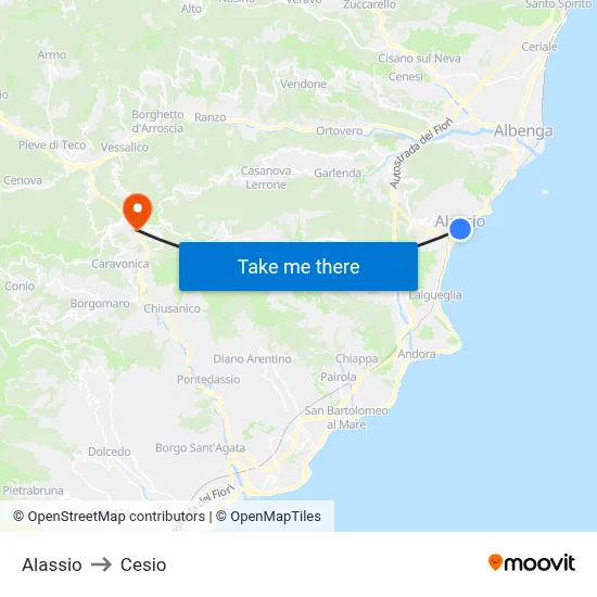 Alassio to Cesio map