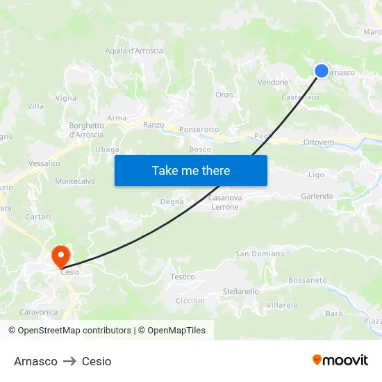 Arnasco to Cesio map