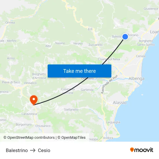 Balestrino to Cesio map