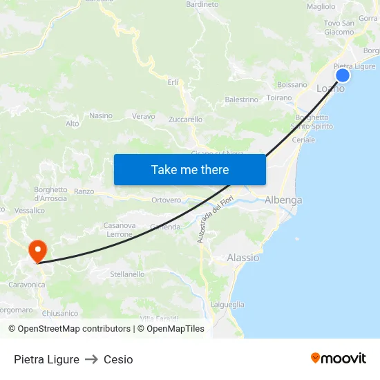 Pietra Ligure to Cesio map