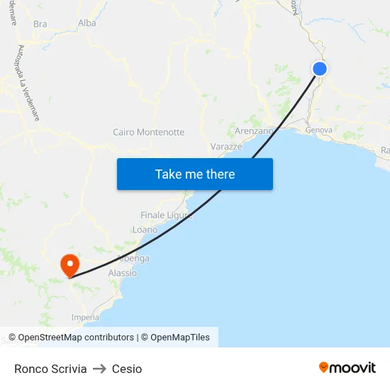 Ronco Scrivia to Cesio map