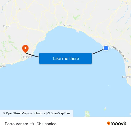 Porto Venere to Chiusanico map