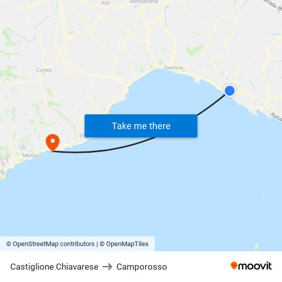 Castiglione Chiavarese to Camporosso map