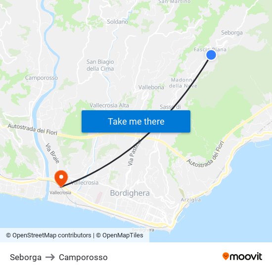 Seborga to Camporosso map
