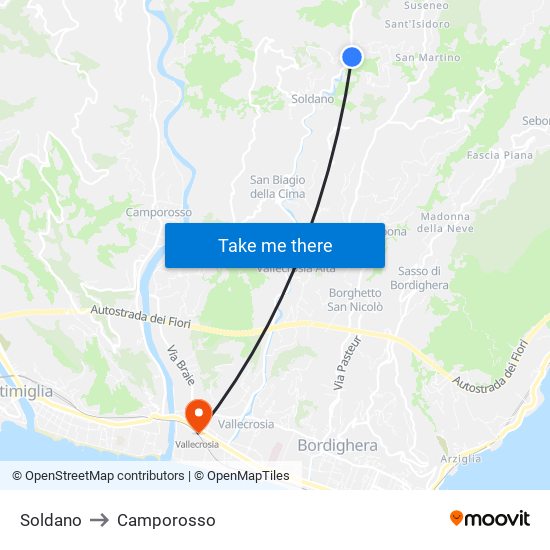 Soldano to Camporosso map