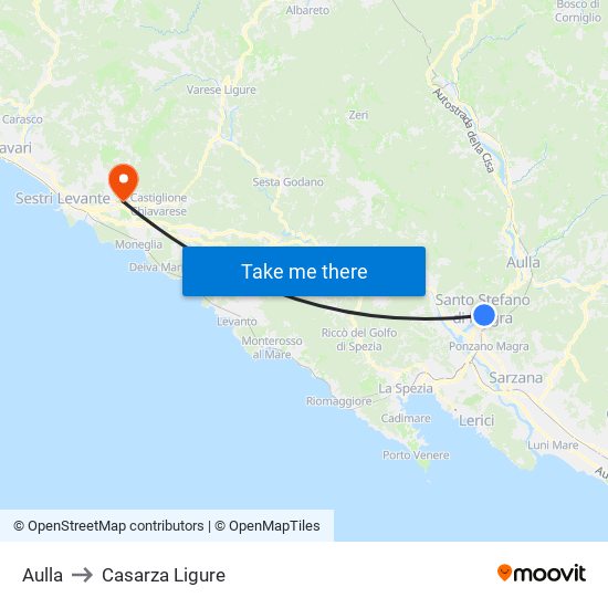 Aulla to Casarza Ligure map