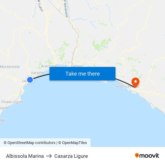 Albissola Marina to Casarza Ligure map