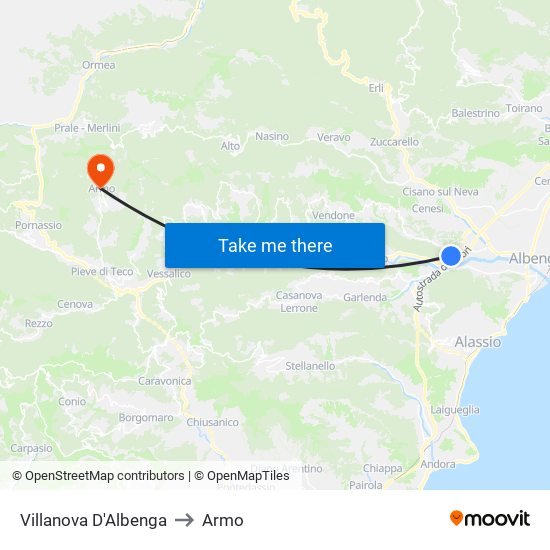 Villanova D'Albenga to Armo map