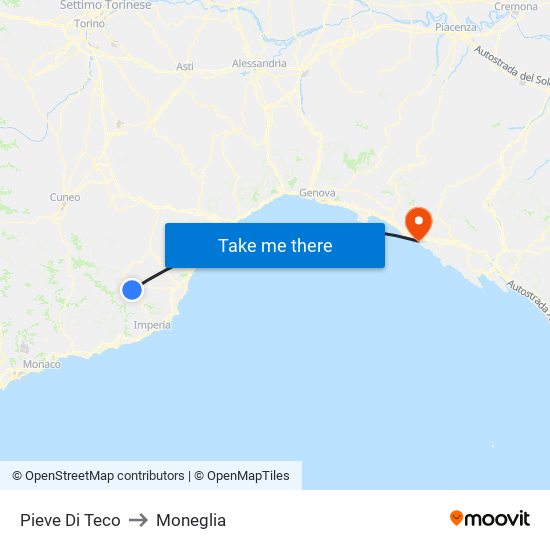 Pieve Di Teco to Moneglia map