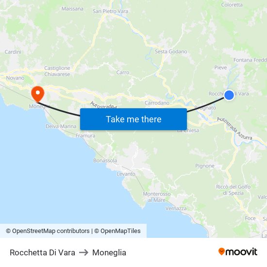 Rocchetta Di Vara to Moneglia map
