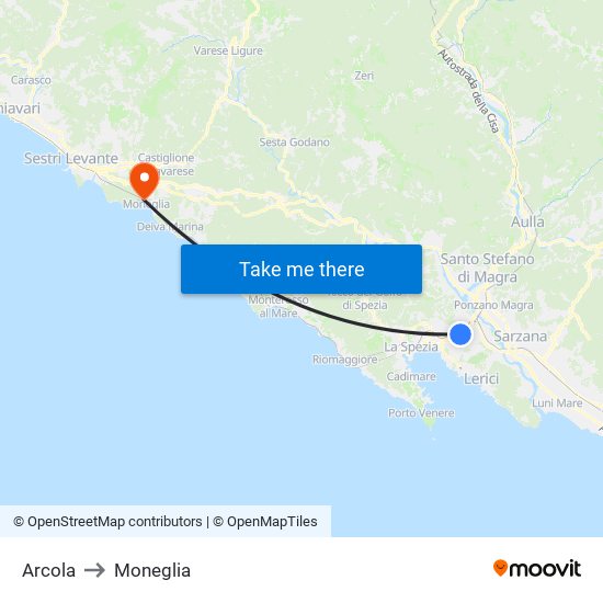 Arcola to Moneglia map