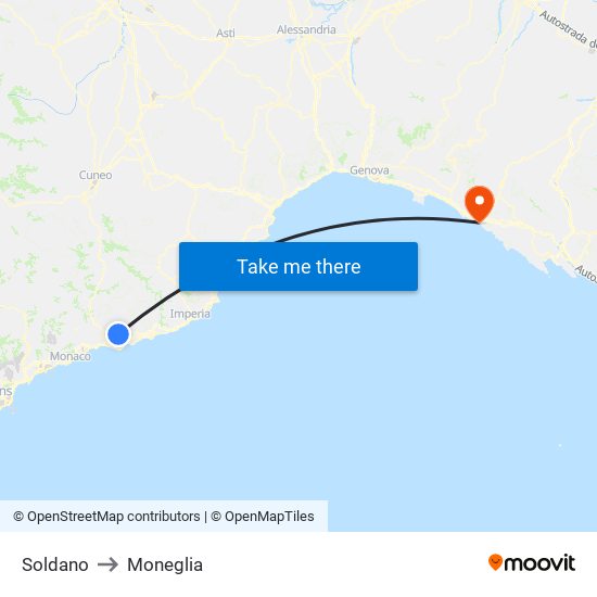 Soldano to Moneglia map