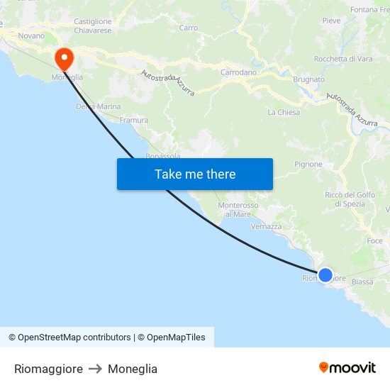 Riomaggiore to Moneglia map