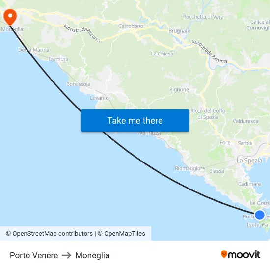 Porto Venere to Moneglia map