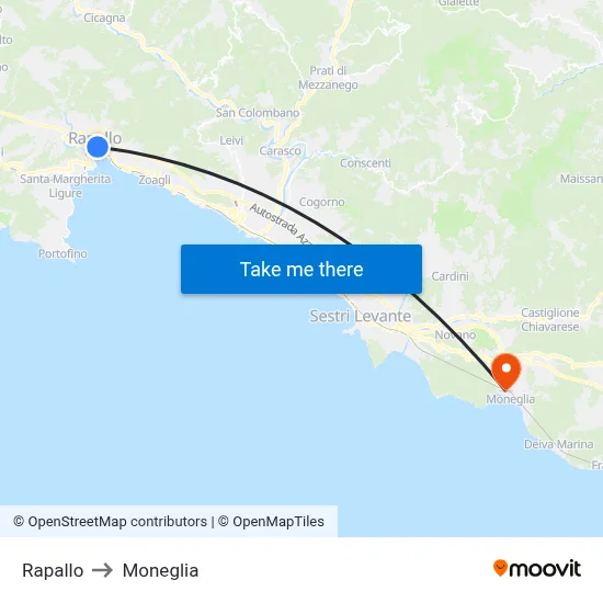 Rapallo to Moneglia map