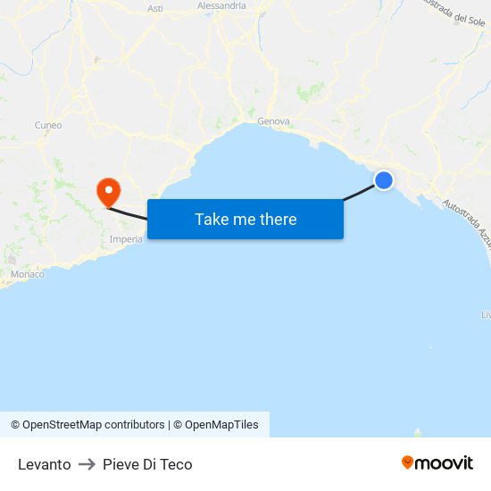 Levanto to Pieve Di Teco map