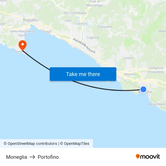 Moneglia to Portofino map