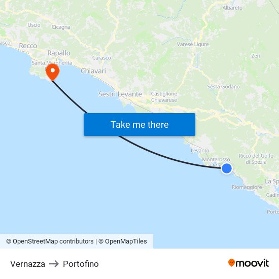 Vernazza to Portofino map