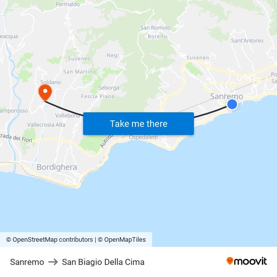 Sanremo to San Biagio Della Cima map