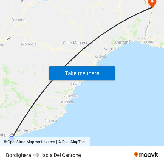Bordighera to Isola Del Cantone map