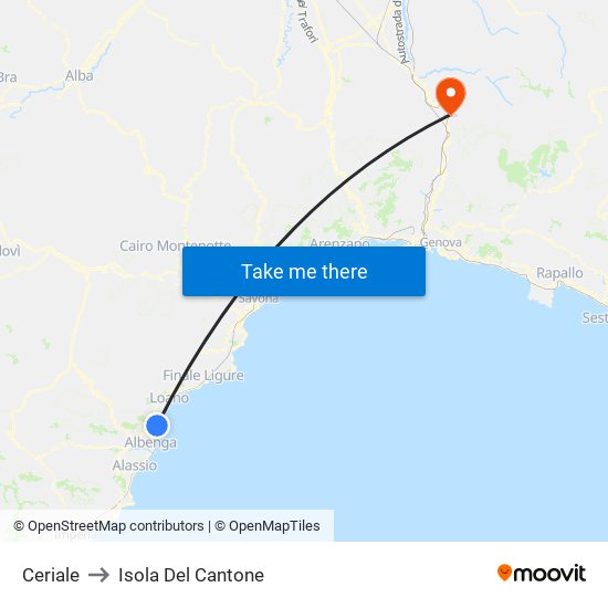 Ceriale to Isola Del Cantone map