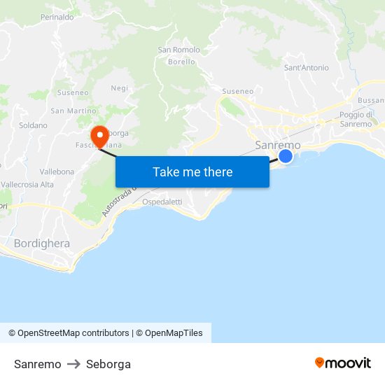 Sanremo to Seborga map