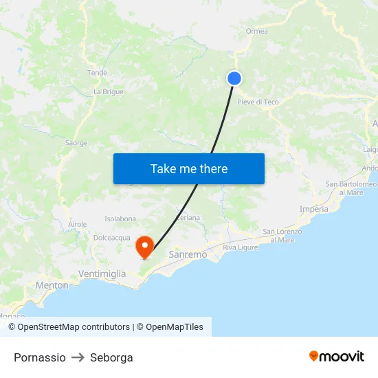 Pornassio to Seborga map