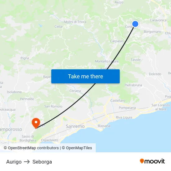 Aurigo to Seborga map