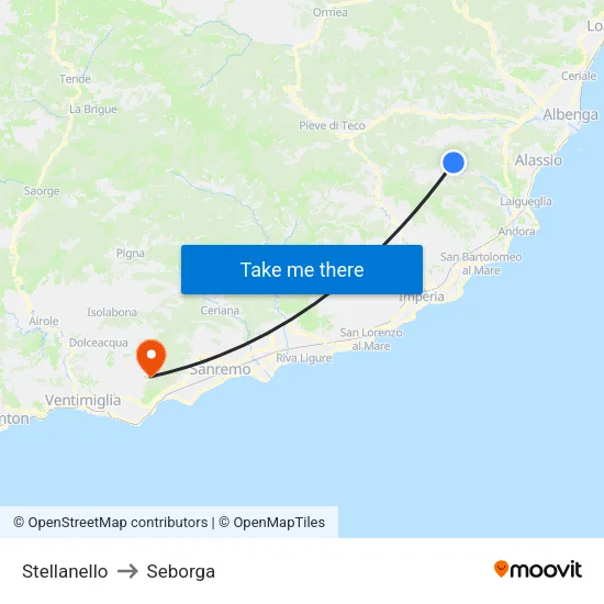 Stellanello to Seborga map