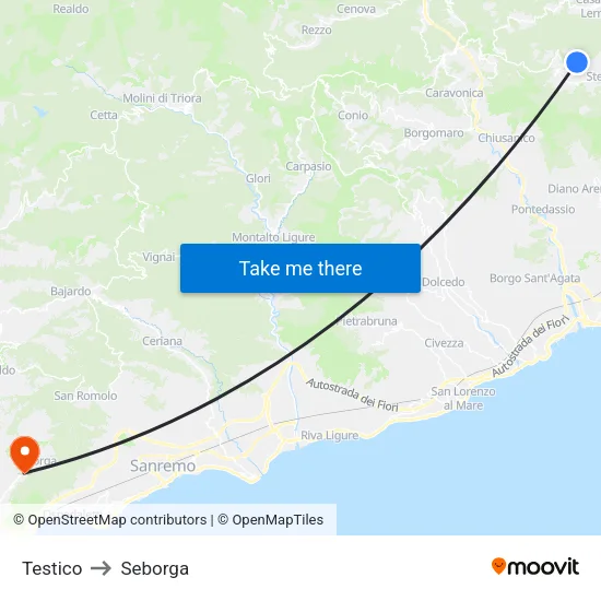 Testico to Seborga map