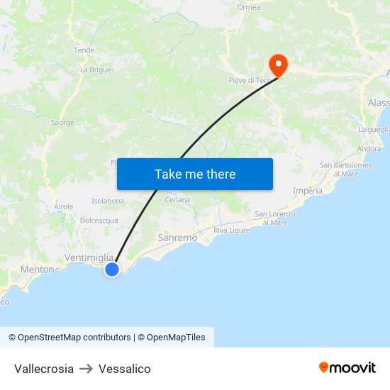 Vallecrosia to Vessalico map