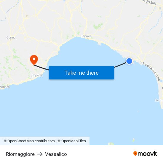 Riomaggiore to Vessalico map