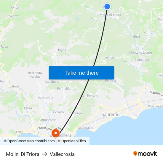 Molini Di Triora to Vallecrosia map