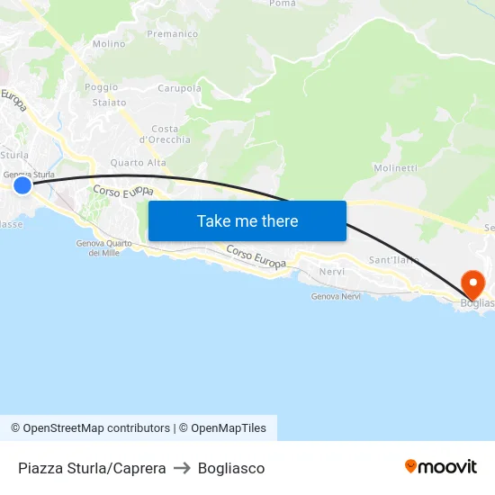 Piazza Sturla/Caprera to Bogliasco map
