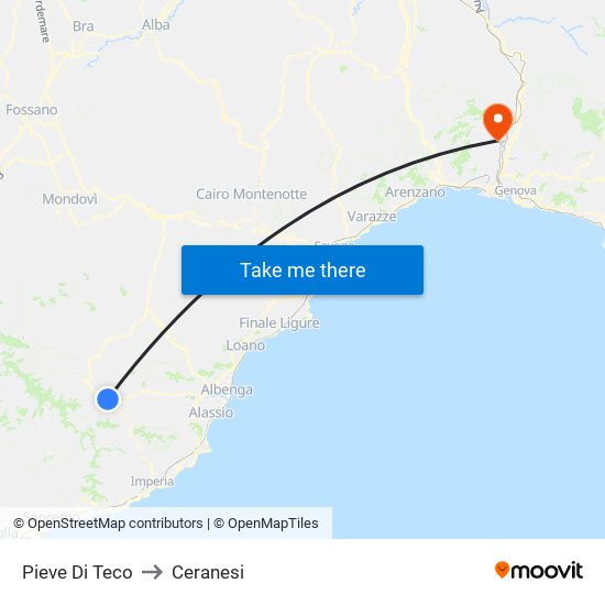 Pieve Di Teco to Ceranesi map