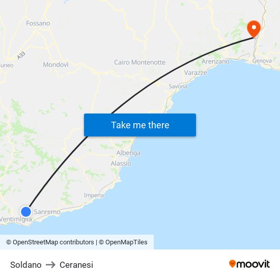 Soldano to Ceranesi map