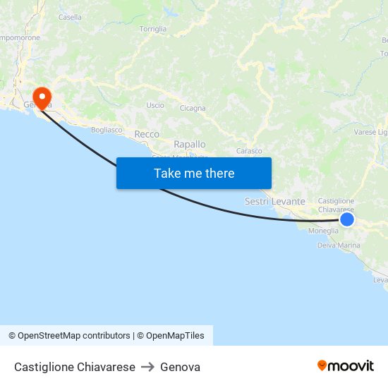Castiglione Chiavarese to Genova map