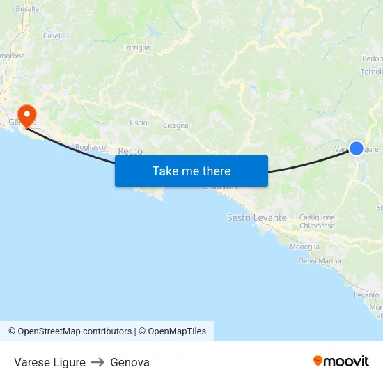 Varese Ligure to Genoa map