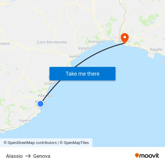 Alassio to Genova map