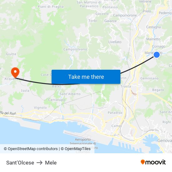 Sant'Olcese to Mele map
