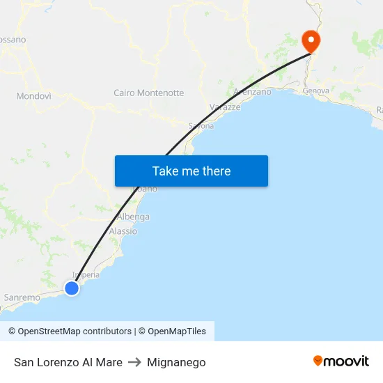 San Lorenzo Al Mare to Mignanego map