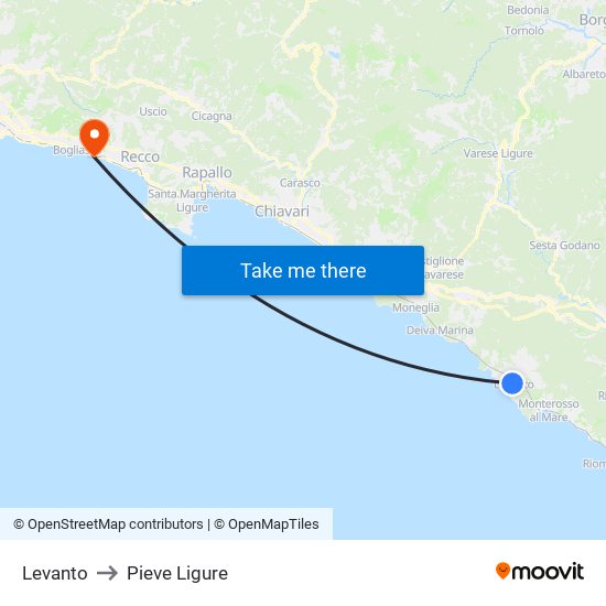 Levanto to Pieve Ligure map