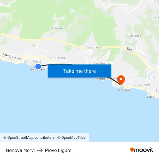 Genova Nervi to Pieve Ligure map