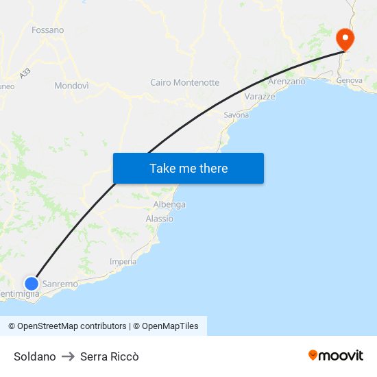 Soldano to Serra Riccò map